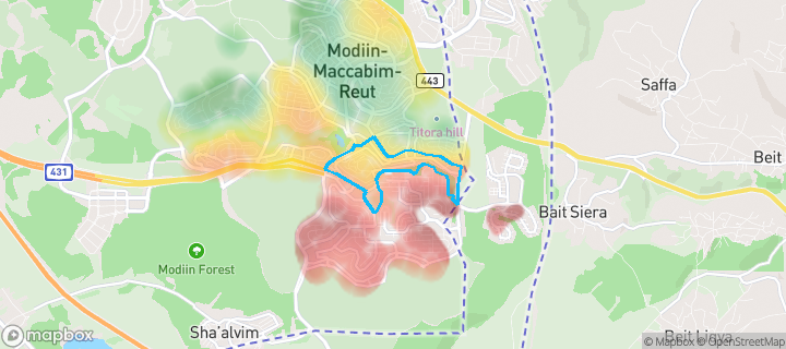 מפת חום של מחירי הנדל"ן בשכונת משואה, מודיעין-מכבים-רעות — אזורים יקרים בגווני חם, אזורים זולים בגווני קר