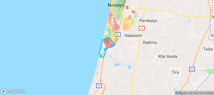מפת חום של מחירי הנדל"ן בשכונת עיר ימים, נתניה — אזורים יקרים בגווני חם, אזורים זולים בגווני קר
