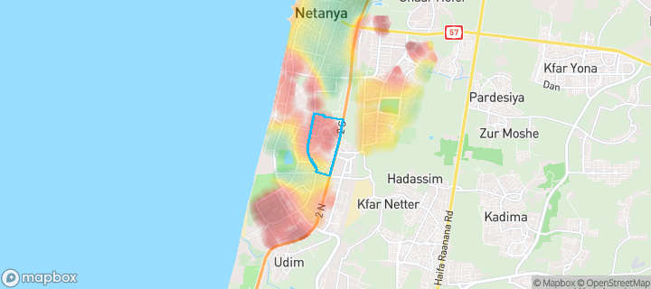 מפת חום של מחירי הנדל"ן בשכונת רמת ידין, נתניה — אזורים יקרים בגווני חם, אזורים זולים בגווני קר