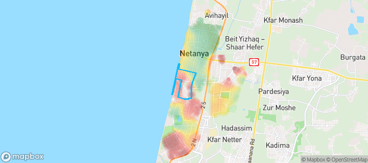 מפת חום של מחירי הנדל"ן בשכונת Tubruq, נתניה — אזורים יקרים בגווני חם, אזורים זולים בגווני קר