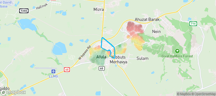 מפת חום של מחירי הנדל"ן בשכונת מערב 1, עפולה — אזורים יקרים בגווני חם, אזורים זולים בגווני קר