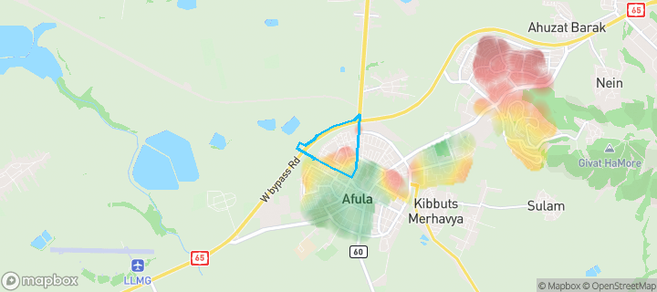 מפת חום של מחירי הנדל"ן בשכונת מערב 3, עפולה — אזורים יקרים בגווני חם, אזורים זולים בגווני קר