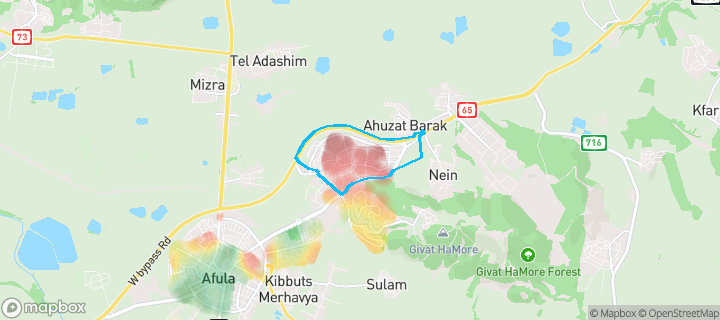 מפת חום של מחירי הנדל"ן בשכונת עפולה עילית, עפולה — אזורים יקרים בגווני חם, אזורים זולים בגווני קר