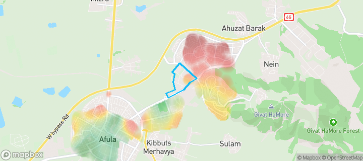 מפת חום של מחירי הנדל"ן בשכונת צפון מזרח, עפולה — אזורים יקרים בגווני חם, אזורים זולים בגווני קר