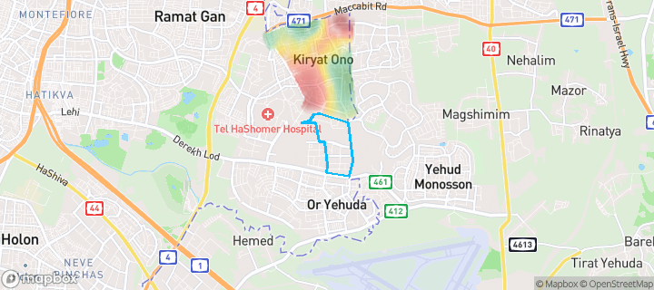 מפת חום של מחירי הנדל"ן בשכונת בית בפארק, קריית אונו — אזורים יקרים בגווני חם, אזורים זולים בגווני קר