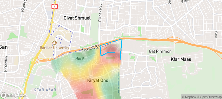 מפת חום של מחירי הנדל"ן בשכונת צפון, קריית אונו — אזורים יקרים בגווני חם, אזורים זולים בגווני קר
