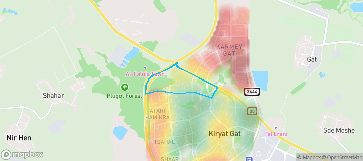 מפת חום של מחירי הנדל"ן בשכונת הבנים, קריית גת — אזורים יקרים בגווני חם, אזורים זולים בגווני קר