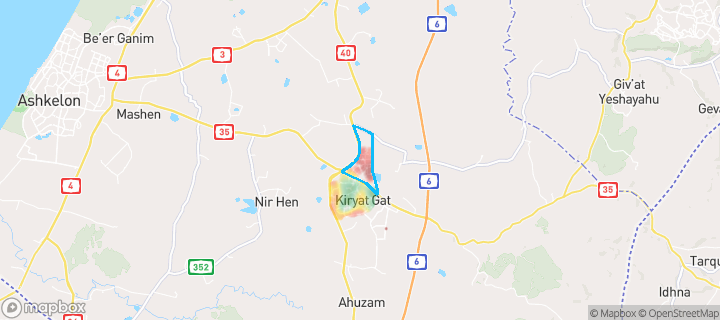 מפת חום של מחירי הנדל"ן בשכונת כרמי גת, קריית גת — אזורים יקרים בגווני חם, אזורים זולים בגווני קר