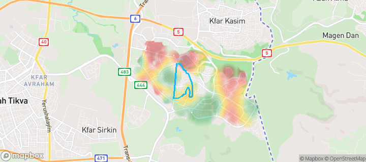 מפת חום של מחירי הנדל"ן בשכונת הרקפות, ראש העין — אזורים יקרים בגווני חם, אזורים זולים בגווני קר