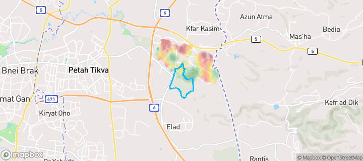 מפת חום של מחירי הנדל"ן בשכונת מצפה אפק, ראש העין — אזורים יקרים בגווני חם, אזורים זולים בגווני קר