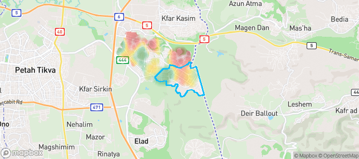 מפת חום של מחירי הנדל"ן בשכונת פסגות אפק A-E, ראש העין — אזורים יקרים בגווני חם, אזורים זולים בגווני קר