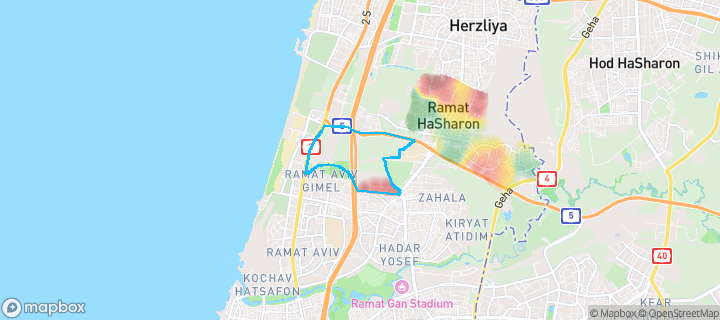 מפת חום של מחירי הנדל"ן בשכונת נווה גן, רמת השרון — אזורים יקרים בגווני חם, אזורים זולים בגווני קר