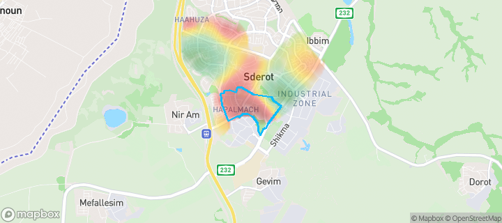 מפת חום של מחירי הנדל"ן בשכונת הדקל, שדרות — אזורים יקרים בגווני חם, אזורים זולים בגווני קר
