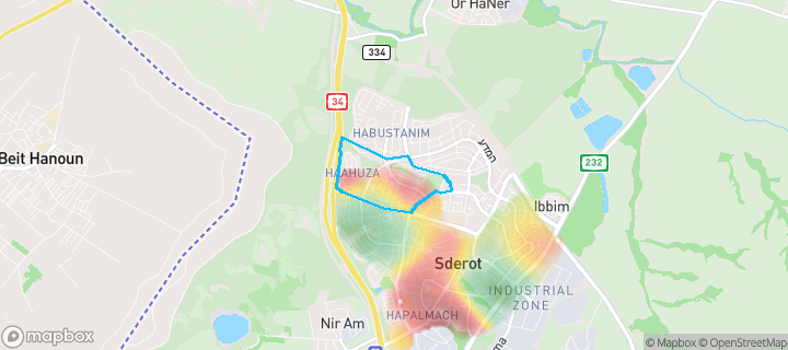 מפת חום של מחירי הנדל"ן בשכונת הנביאים, שדרות — אזורים יקרים בגווני חם, אזורים זולים בגווני קר