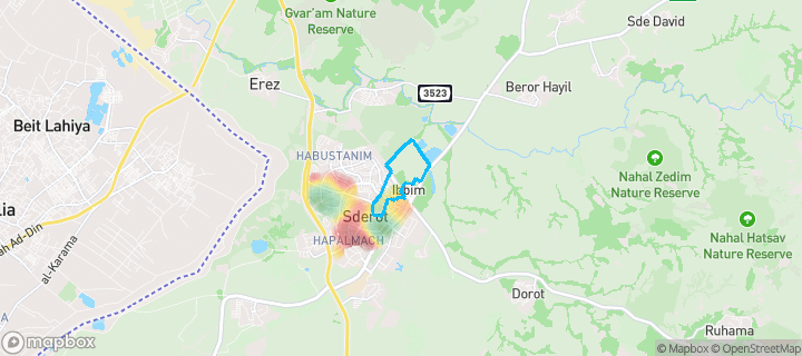 מפת חום של מחירי הנדל"ן בשכונת כרמים, שדרות — אזורים יקרים בגווני חם, אזורים זולים בגווני קר