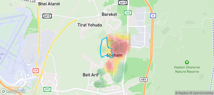 מפת חום של מחירי הנדל"ן בשכונת צפון מערב 1, שהם — אזורים יקרים בגווני חם, אזורים זולים בגווני קר