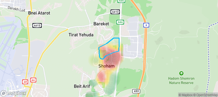 מפת חום של מחירי הנדל"ן בשכונת צפון, שהם — אזורים יקרים בגווני חם, אזורים זולים בגווני קר