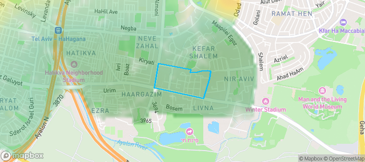 מפת חום של מחירי הנדל"ן בשכונת כפיר, תל אביב יפו — אזורים יקרים בגווני חם, אזורים זולים בגווני קר
