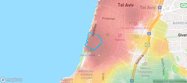 מפת חום של מחירי הנדל"ן בשכונת כרם התימנים, תל אביב יפו — אזורים יקרים בגווני חם, אזורים זולים בגווני קר