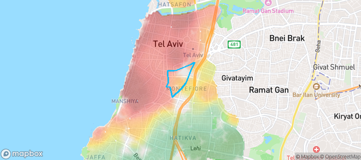 מפת חום של מחירי הנדל"ן בשכונת גני שרונה, תל אביב - יפו — אזורים יקרים בגווני חם, אזורים זולים בגווני קר