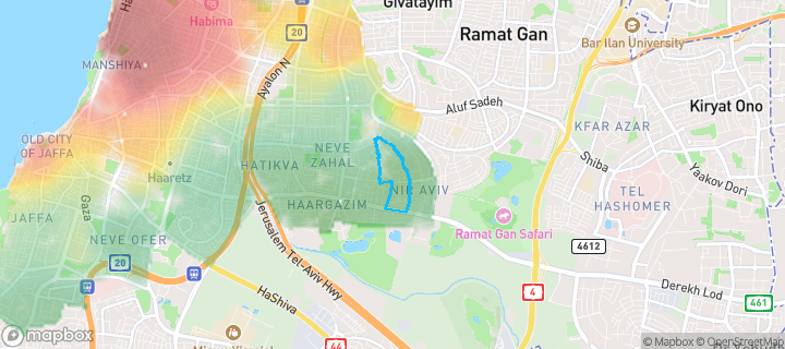 מפת חום של מחירי הנדל"ן בשכונת נוה אליעזר וכפר שלם מזרח, תל אביב - יפו — אזורים יקרים בגווני חם, אזורים זולים בגווני קר