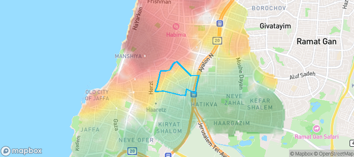 מפת חום של מחירי הנדל"ן בשכונת נוה שאנן, תל אביב - יפו — אזורים יקרים בגווני חם, אזורים זולים בגווני קר