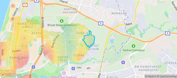 מפת חום של מחירי הנדל"ן בשכונת נוה שרת, תל אביב - יפו — אזורים יקרים בגווני חם, אזורים זולים בגווני קר
