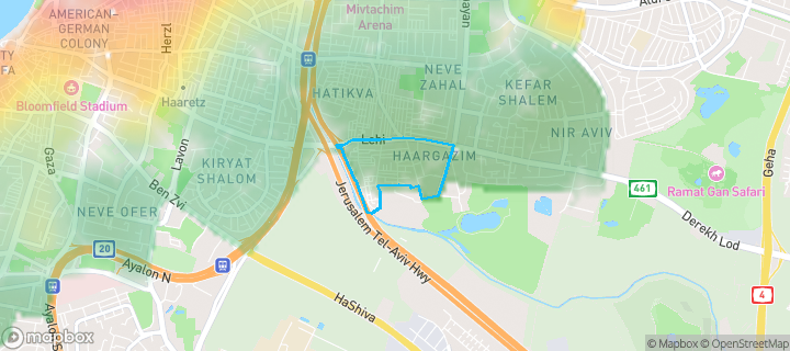 מפת חום של מחירי הנדל"ן בשכונת עזרא והארגזים, תל אביב - יפו — אזורים יקרים בגווני חם, אזורים זולים בגווני קר