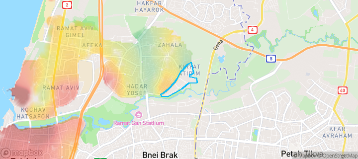 מפת חום של מחירי הנדל"ן בשכונת עתידים, תל אביב - יפו — אזורים יקרים בגווני חם, אזורים זולים בגווני קר