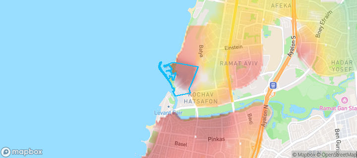 מפת חום של מחירי הנדל"ן בשכונת שדה דב אשכול, תל אביב - יפו — אזורים יקרים בגווני חם, אזורים זולים בגווני קר