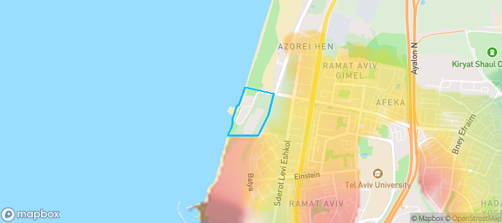 מפת חום של מחירי הנדל"ן בשכונת שדה דב צפון, תל אביב - יפו — אזורים יקרים בגווני חם, אזורים זולים בגווני קר